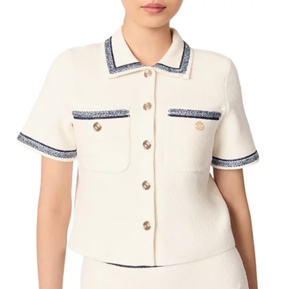 Mirsalinette Cropped Contrasting Trim Collared Cardigan - Picture 1 of 7